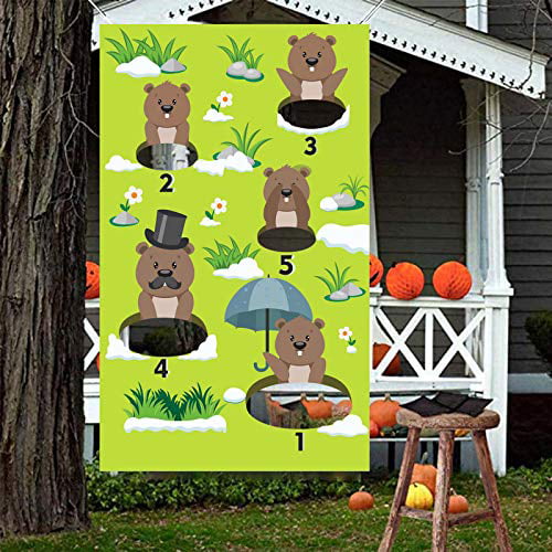 wongmode Happy Groundhog Day Door Porch Sign Banner Groundhog Theme Party Decorations Supplies for Home Indoor Outdoor