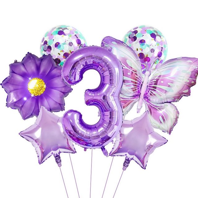 Decoraciones para fiestas JNNIMTRDAE Purple Butterfly, tercer cumpleaños