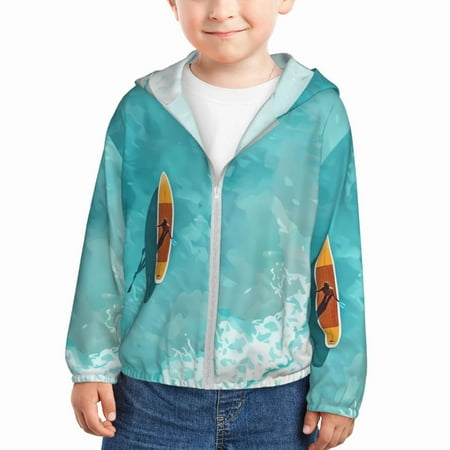 

Lukts Tranquil Ocean Canoe Journey Print Children s Long-Sleeved Sun Protection Clothing Hooded Sweatshirts for Boys and Girls Outdoor Sports-3 Years