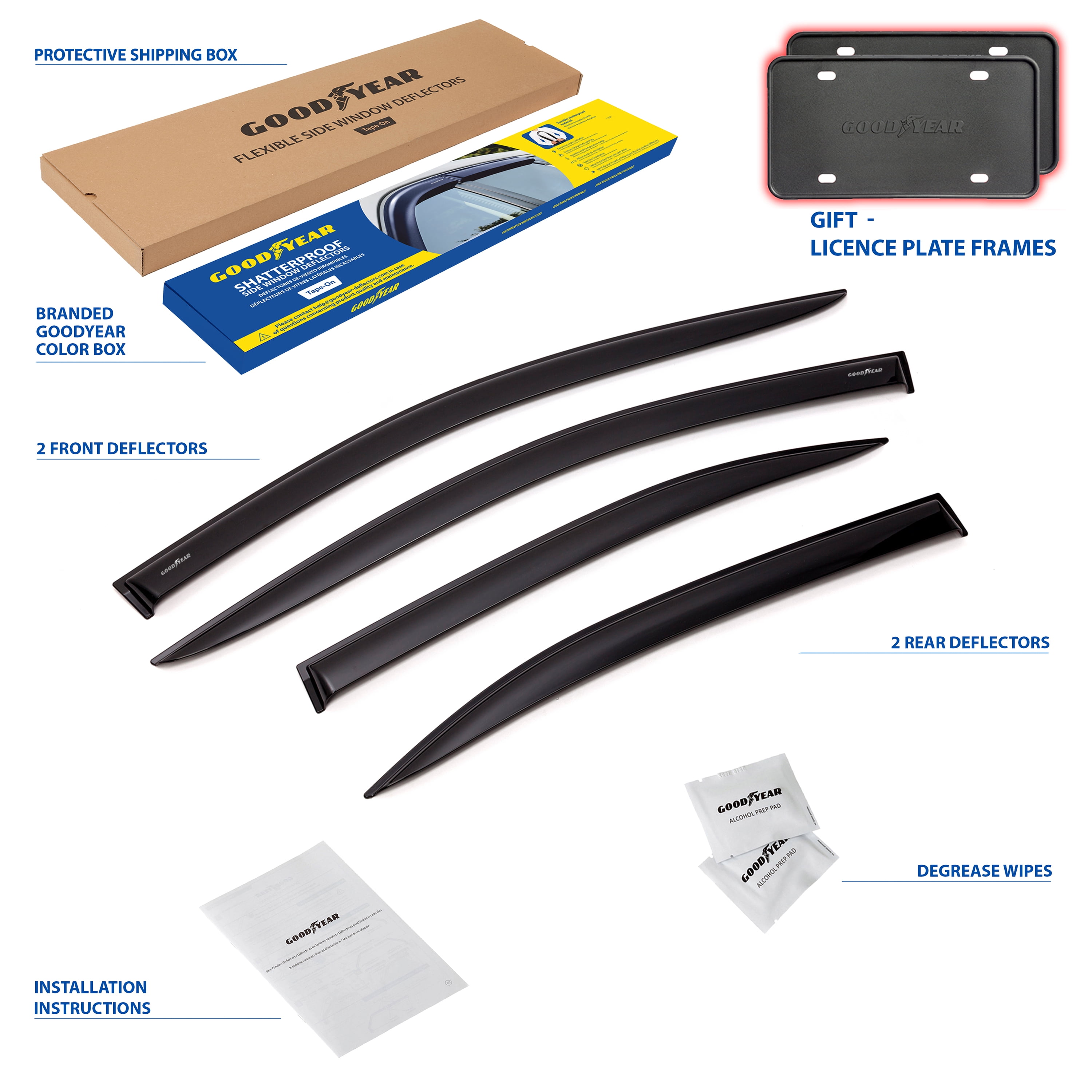 Goodyear Shatterproof Window Deflectors for Toyota Corolla 2020-2025 Sedan, Tape-on Rain Guards, Window Visors, Vent Deflector Visor, Car Accessories, 4 pcs. - GY008731