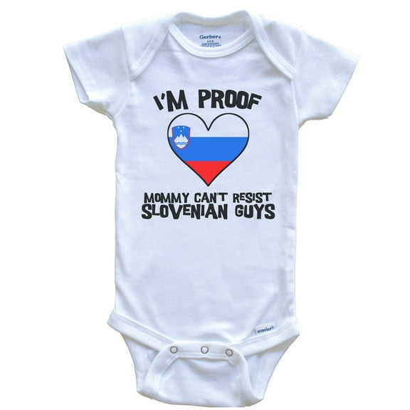 I'm Proof Mommy Can't Resist Slovenian Guys Slovenia Flag Heart Baby Bodysuit, 0-3 Months White