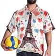 thumbnail image 4 of Eiffel Tower Valentine's Day Men's Short Sleeve Shirts, Casual, Printed, Button Down, Beach Shirt - Spread Collar Tops for Summer Beach Fun, 4 of 6