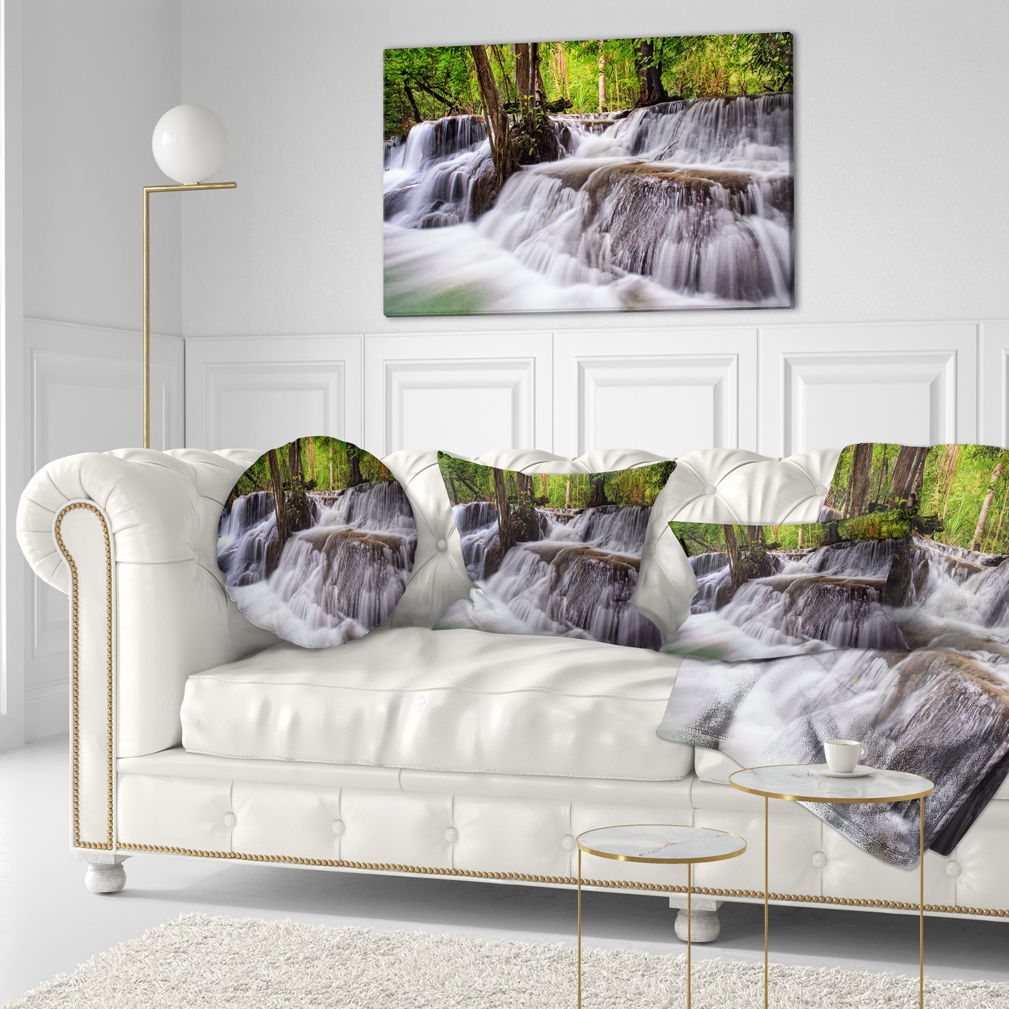 Designart Waterfall Huai Mae Kamin - Landscape Printed Throw Pillow - 12x20