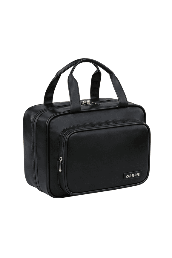 Hanging Toiletry Bag for Women Travel with Detachable Hook, Large Makeup Travel Bag with 4 Layers & Water-Resistant PU Leather, 10" x 5" x 7.5" Multi-Compartment Cosmetic Organizer,Black