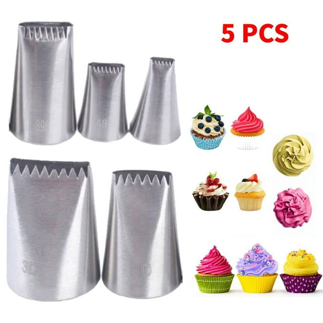 Juego de 5 boquillas para decoración de tartas de acero inoxidable con diseño de flores de crema, boquillas grandes para repostería y utensilios para hornear.