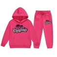 thumbnail image 4 of Zylarhe Girls Boys Sweatshirt Girls Outfits&Set Children Long Sleeve City Place Name Hoodie Top and Pants Set for Girls Hot Pink 6-7 Years, 4 of 4