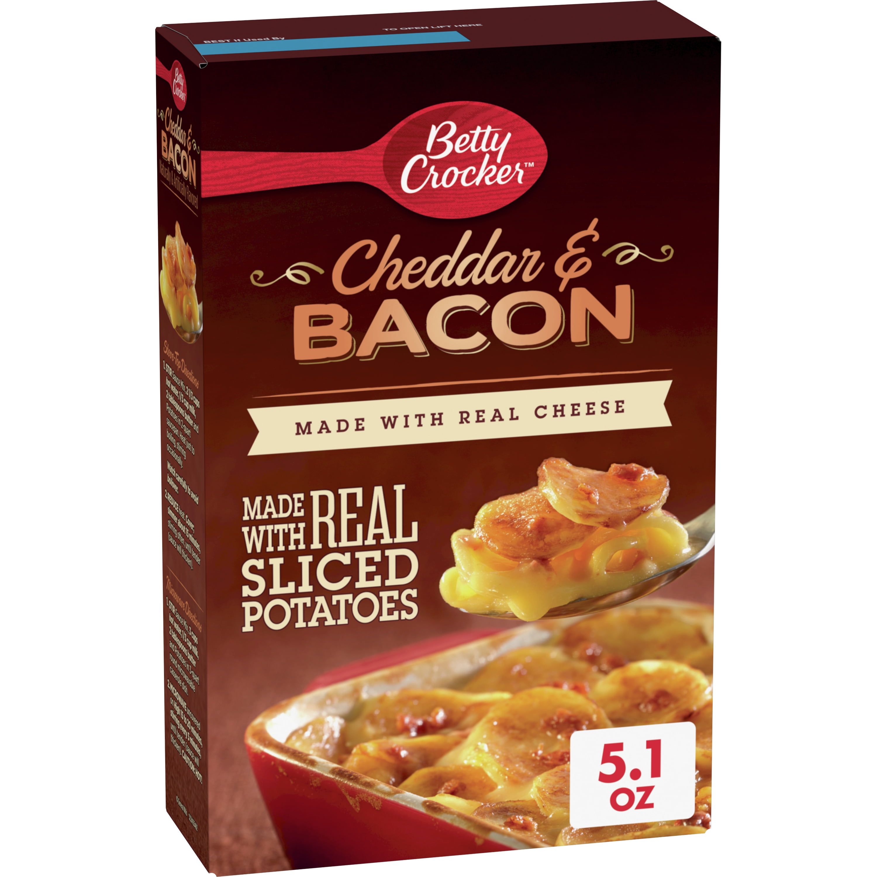 (2 pack) Betty Crocker Cheddar and Bacon Potatoes, Made with Real Cheese, 5.1 oz