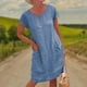 thumbnail image 5 of Vestido Vestido informal para mujer con cuello redondo de lino y algodón de gran tamaño para uso diario (azul XXL) Ygjytge Azul T XXL para Mujer, 5 of 6