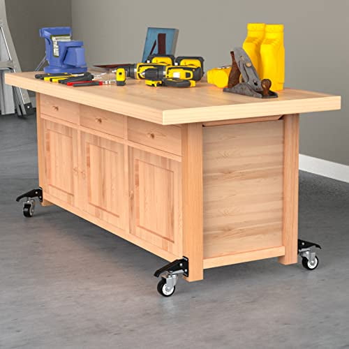 Workbench Casters Wheels 880Lbs Retractable Casters Set of 4 Heavy Duty Side Mount Caster Rollers 3" Stepdown Castor Wheels for Bench Machinery Work Table with Installation Template, 4 Pack