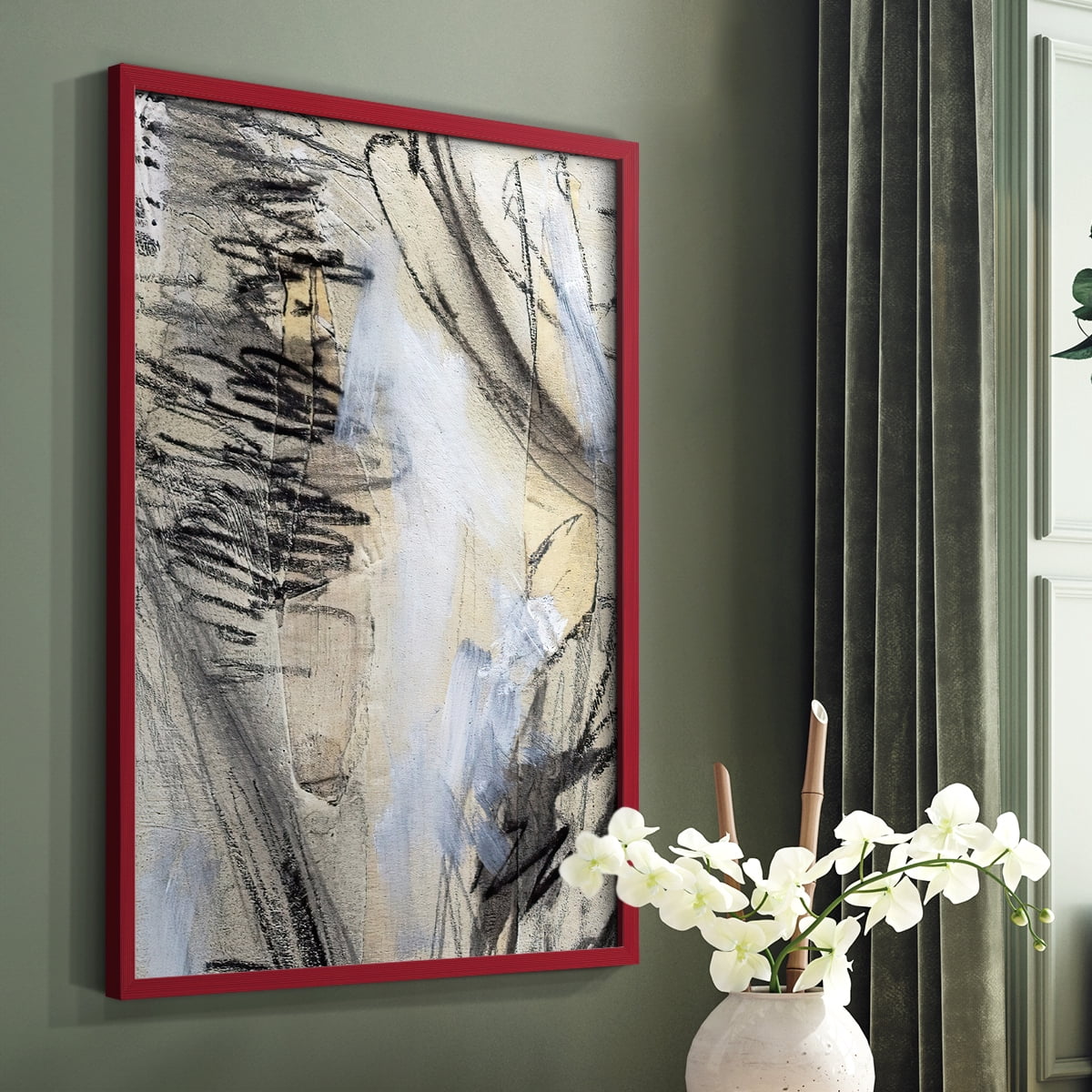 Masked Notes VI Framed Print in Red Solid Wood Framed Print No Nail Hanging
