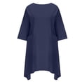 thumbnail image 4 of Liquidation d'Été 2025! Robe Grande Taille pour Femmes, Liquidation de Robe d'Été pour Femmes, Robe Décontractée à Manches 3/4 Col Rond Imitation Coton et Lin Couleur Unie avec Poches, 4 of 5