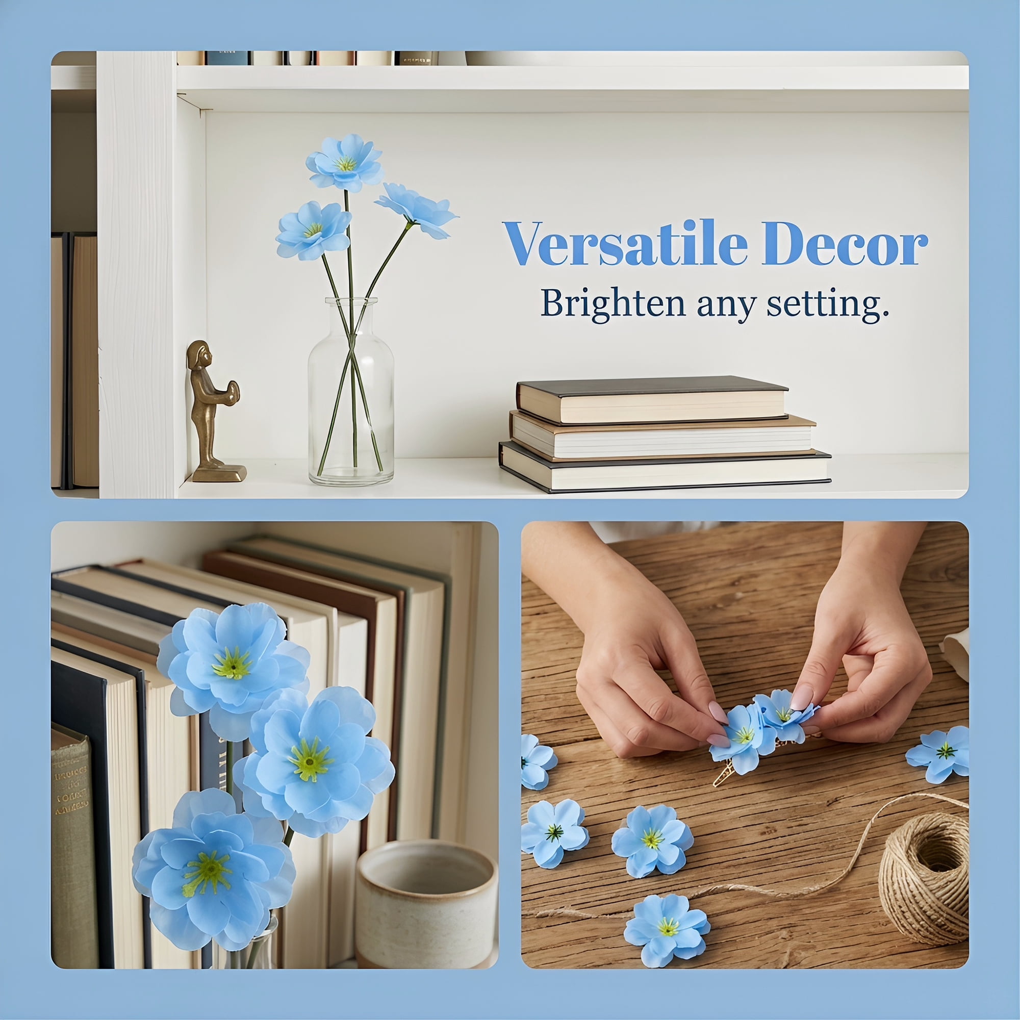 Unique Bargains Artificial Plum Blossom Mini Bouquets Detachable Heads Light Blue 5.9 in
