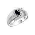 thumbnail image 3 of RYLOS Mens Rings Sterling Silver Ring 6X4MM Oval Shape Gemstone & Diamond Ring Cabochon Onyx October Birthstone Rings For Man Silver Rings, Size 9, 3 of 7