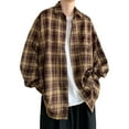 thumbnail image 2 of KeShDi Men's Flannel Shirts Men's Fashions Long Sleeved Button Pocket Flip Collar Casual Blouse Shirt Brown 4X, 2 of 8