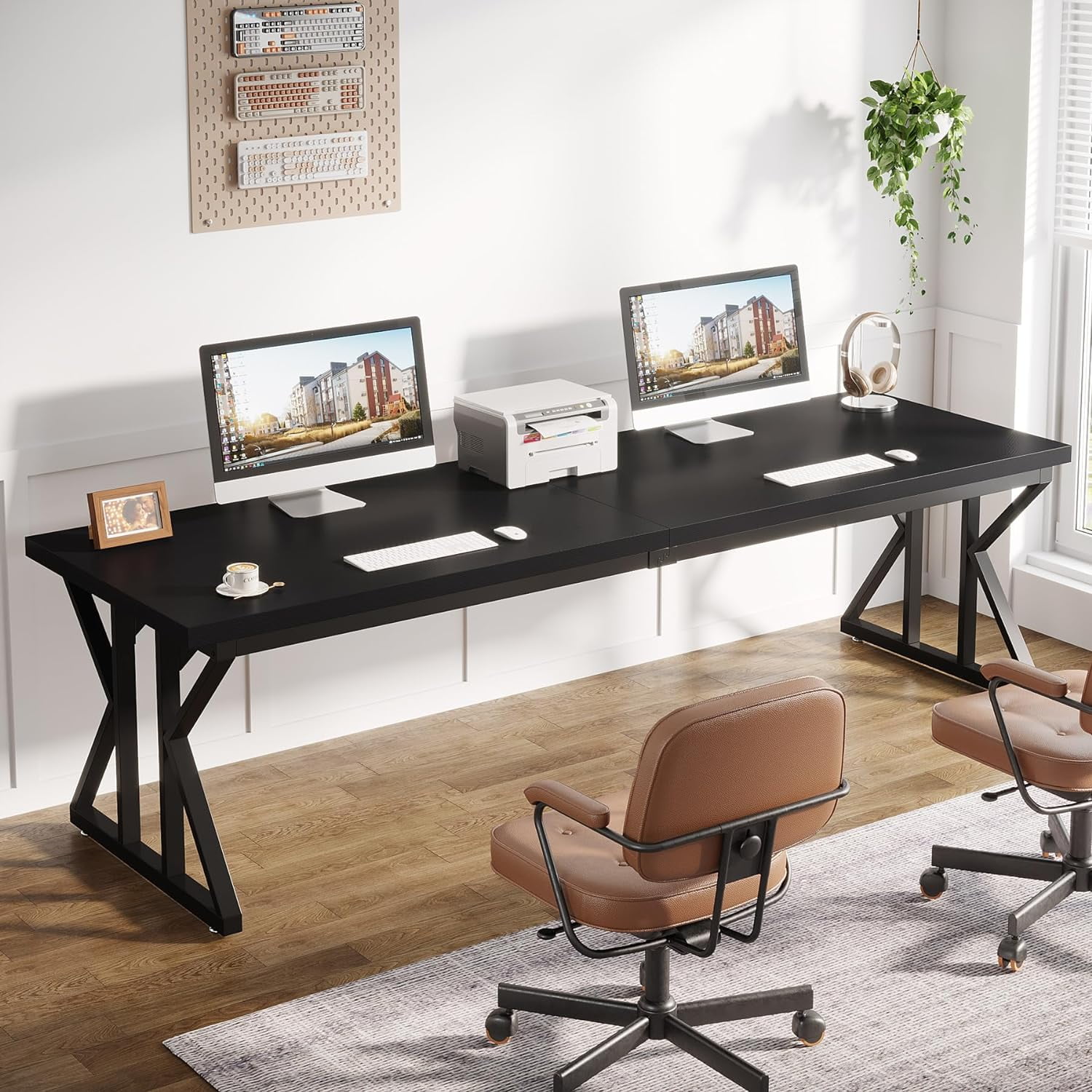 Tribesigns 78.7 Inches Long Computer Desk, Two Person Desk Large Executive Office Desk, Double Desk Study Writing Table for Home Office (Black)