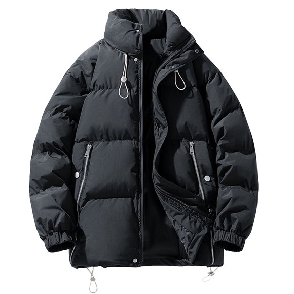 Pisexur Mens Winter Jacket Man Fashion Zipper Pocket Strap Button Leisure Solid Color Tops Long Sleeves Cotton Jacket Mens Puffer Jacket Winter Coats for Men Plus Size Jackets