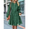 thumbnail image 6 of Womens Long Sleeve Fall Dresses 2025 Button Up Waist with Belt A-Line Mini Dress Casual Fall Winter Dress Dark Green M, 6 of 8