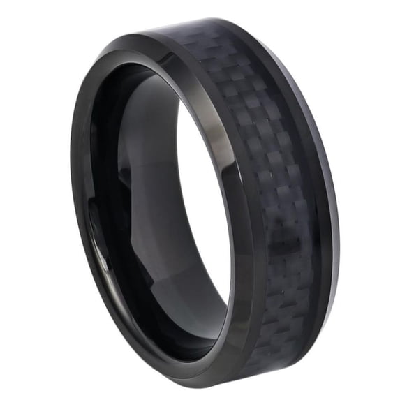 Custom Personalized Engraving Wedding Band Ring Set for Him & Her 8mm Ceramic Ring Black Carbon Fiber Inlay
