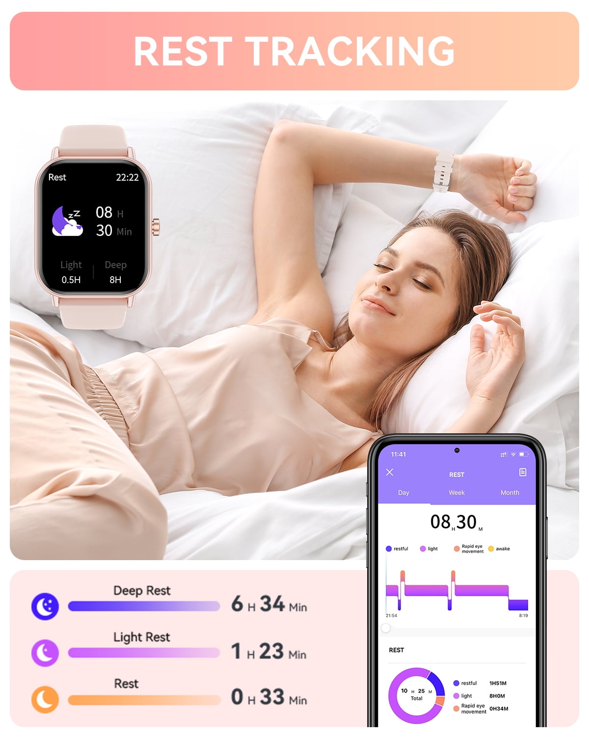 Haulvean 2025 New 1.85-inch Smart Watches for Women, with Answer/Make Calls/100 Sport Modes, Fitness Tracker Watch, Fits for Android and Iphone Devices（Pink）