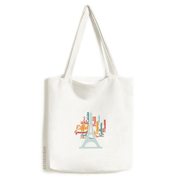 France Paris Eiffel Tower Wordcloud Tote Canvas Bag Shopping Satchel Casual Handbag