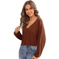thumbnail image 4 of Camiseta SweatyRocks de punto acanalado con cuello en V y manga larga, 4 of 6