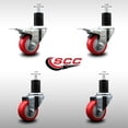 thumbnail image 2 of 3 Inch SS Red Poly Swivel 1-3/4 Inch Expanding Stem Caster Set 2 Brakes, 2 of 2