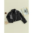 thumbnail image 3 of Bagilaanoe Toddler Little Girl PU Leather Jacket Toddler Long Sleeve Black Coat 4T 5T 6T 7T Kids Fall Zip Up Motorcycle Outwear, 3 of 8