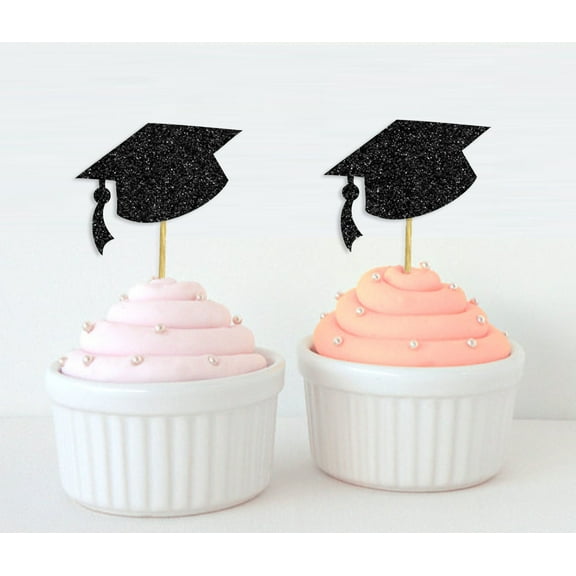 Darling Souvenir, Graduation Cap Hat Cupcake Toppers, Grad Party Dessert Decorations - Pack Of 20