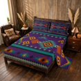 thumbnail image 2 of Manfei Tribal Aztec Queen Sheets, Boho Geometric Queen Sheet Sets, Teal, Orange and Purple, Black Reversible 4pcs1 Flat Sheet + 1 Fitted Sheet + 2 Pillowcases, 2 of 6