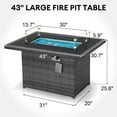 thumbnail image 3 of RADIATA 43'' Outdoor Patio Propane Gas Wicker Smokeless Fire Pit Table, 60000 BTU 8mm Tempered Glass Tabletop & Blue Stone,CSA Certification, 3 of 7