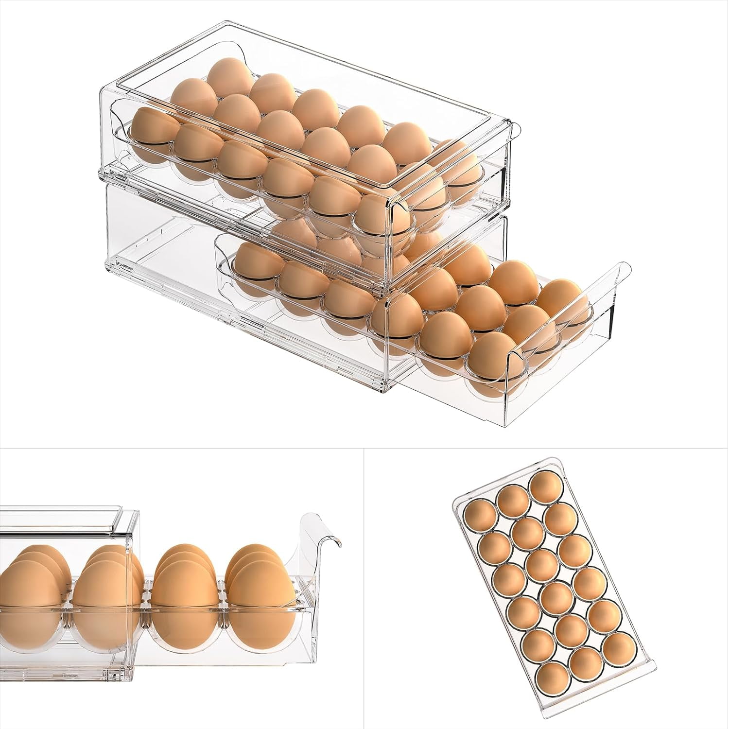 BPA Free Refrigerator Organizer Bins, Stackable Egg Holder