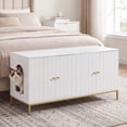 thumbnail image 1 of LEDREM Double Litter Box Enclosure for 2 Cats, Modern Cat Litter Box Furniture Hidden, with Scratching Mat, Tall Legs, White and Gold, 1 of 6