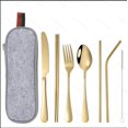 thumbnail image 1 of Combinación de vajilla portátil de acero inoxidable 1010 con revestimiento de titanio, cuchillo, tenedor, cuchara, palillos y pajita, 1 of 6