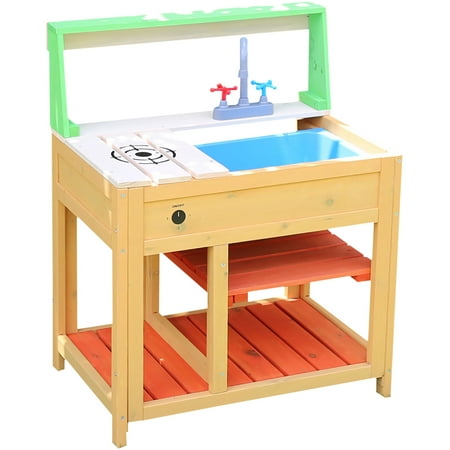 UPC: 0840148713864 | Critter Sitter Wood Outdoor Kids Play Kitchen with Sink Stove and 2 Shelves – CSPK0102-NAT