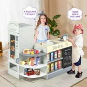 Exdeerjoy Toddler Grocery Store, Freestanding WoodenSupermarket Playset for Kids w/ Chalkboard, Cash Register, Vending Machine