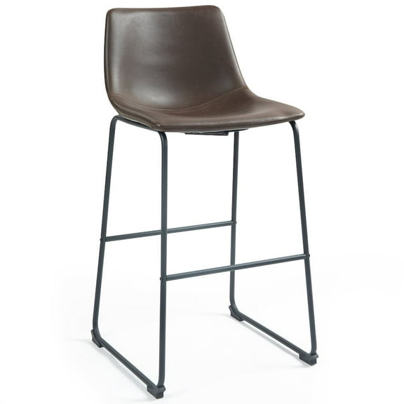 Set of 2 Adan Iron Frame Dark Brown Faux Leather Bar Stool
