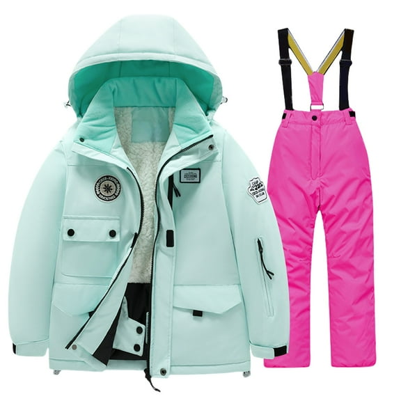 Mercatoo Boys Girls 2 Piece Snowsuit Winter Fleece Lined 𝐒now Suit Padded Warm Windproof Zip Up Hooded Puffer Ski Jacket Set