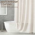 thumbnail image 5 of Dznils Boho Tassel Shower Curtain with Hooks, Farmhouse Thick Cloth Linen Fabric Bathroom Curtain, Beige, 72" x 72", 5 of 11