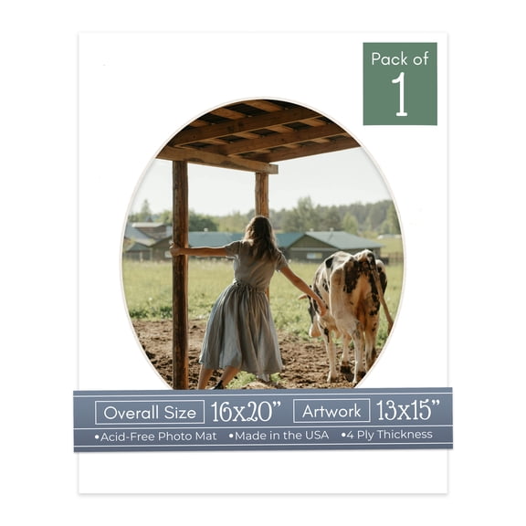 Textured White Picture Frame Mat for 16x20 Frames - Oval Opening for 13x15 Photos - 1 Mat