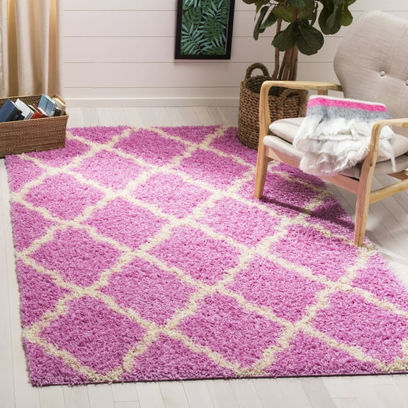 SAFAVIEH Daley Geometric Plush Shag Area Rug, Pink/Ivory, 6' x 6' Square