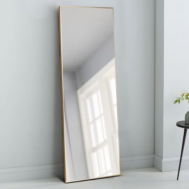 NeuType Gold Floor Mirror with Stand Large Full Length Mirror Modern Wall Mounted Mirror 59"x16"