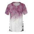 thumbnail image 4 of Summer Saving Wycnly Womens Shirts Irregular Button Down Hem Tops Casual Breathable Tunic Summer Short Sleeve Round Neck Ladies Flowers Print Tops and Blouses Purple m, 4 of 4
