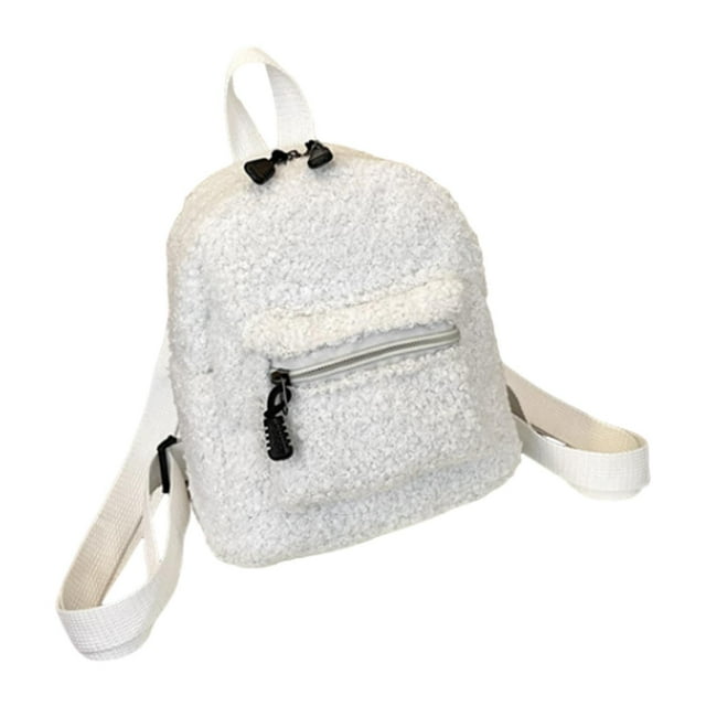 Mochila de peluche suave y compacta, ideal como bolso de viaje para adolescentes, regalo de cumpleaños. Blanco