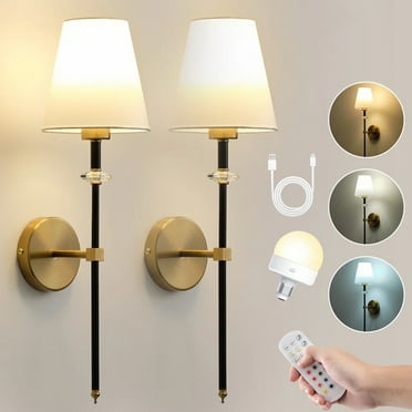 Wall Sconces Set Of 2,Wall Lights Battery Operated With Remote,Gold Wireless Wall Sconces 9 Colors Modes Rechargeable Wall Lamp For Living Room Bedroom