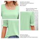 thumbnail image 4 of Tops de manga corta abombada para mujer, elegantes, informales, sueltos, con puños fruncidos, camisas de verano con cuello cuadrado para mujer, para fiesta de trabajo diario, verde claro XXL, 4 of 5