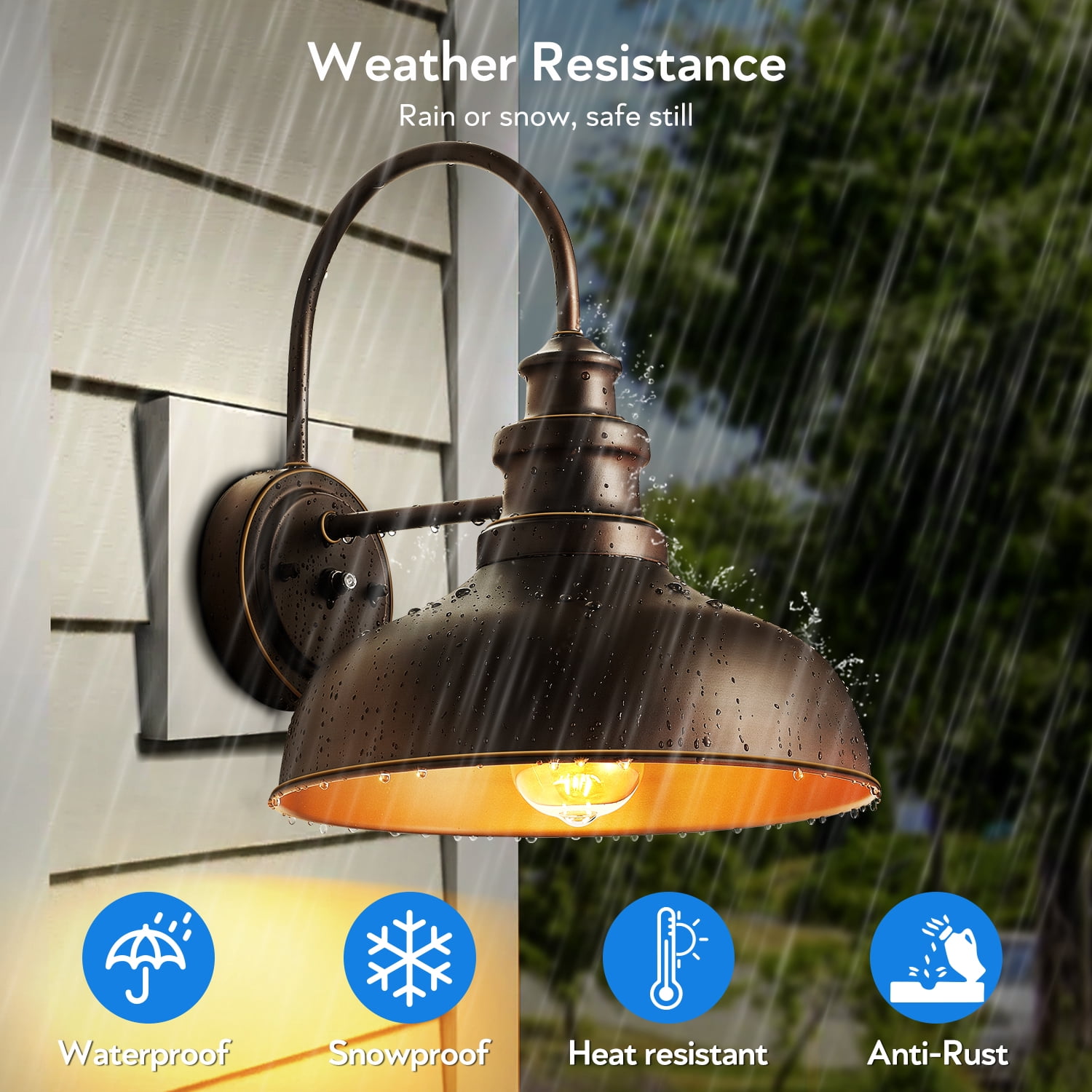 VIANIS Dusk to Dawn Outdoor Barn Lights, Brown Farmhouse Outside Front Porch Light Fixture, 10" ORB Gooseneck Garage Lights Outside, Waterproof Exterior Light Fixture for House, Porch