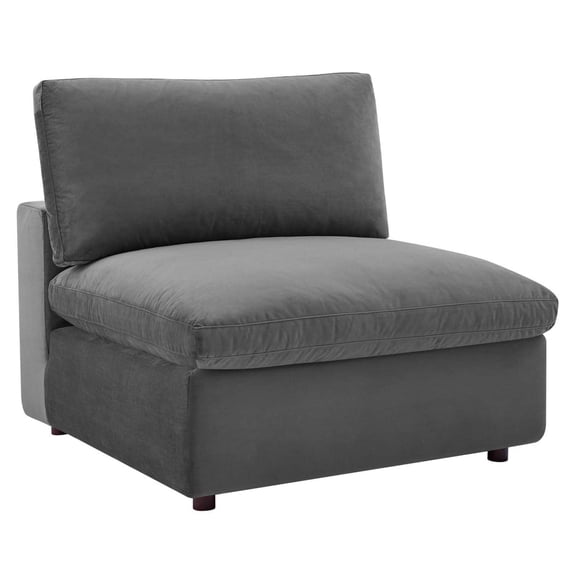 Maklaine Down Filled Overstuffed Performance Velvet Armless Chair in Gray
