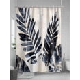 thumbnail image 5 of Boanket Polyester Fabric Navy Blue Palm Leaf Shower Curtain, Tropical Botanical Vintage Leaves Waterproof Bathtub Curtain Bathroom Decor Set with Hooks 54 x 78 Inches,, 5 of 6