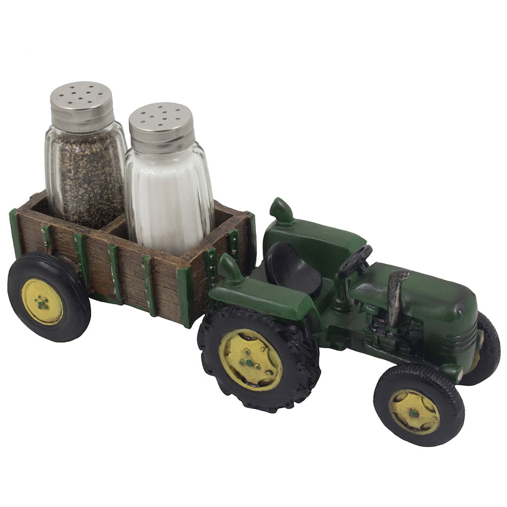 Vintage Country Side Farm Tractor With Wagon Salt Pepper Shakers Holder Figurine 