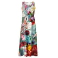 pwidon Cotton Linen Summer Dresses for Women 2024 Flowy Dress U Neck